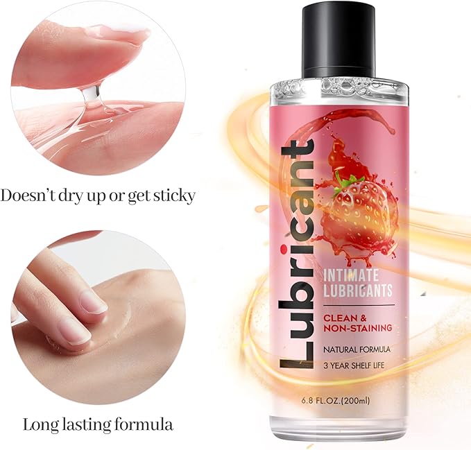 No Rinse Water-Based Personal Lubricant, Strawberry Flavored Lube, Intimate Longlasting Non-Sticky Gel for Couples Massage (Strawberry) - Image 4