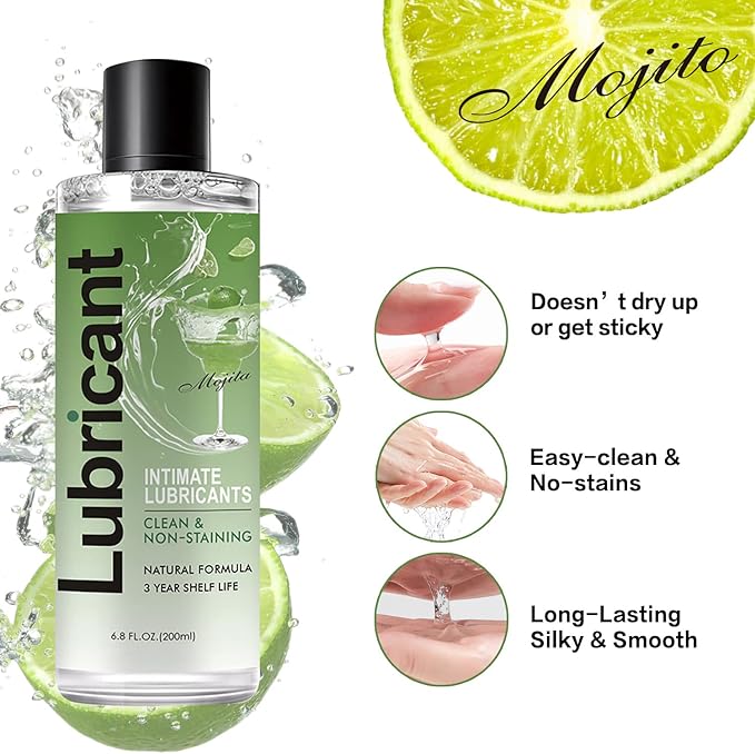 No Rinse Water-Based Personal Lubricant, No-Residue Flavored Lube, Intimate Longlasting Non-Sticky Gel for Couples Massage - 6.8 Oz (Mojito) - Image 5