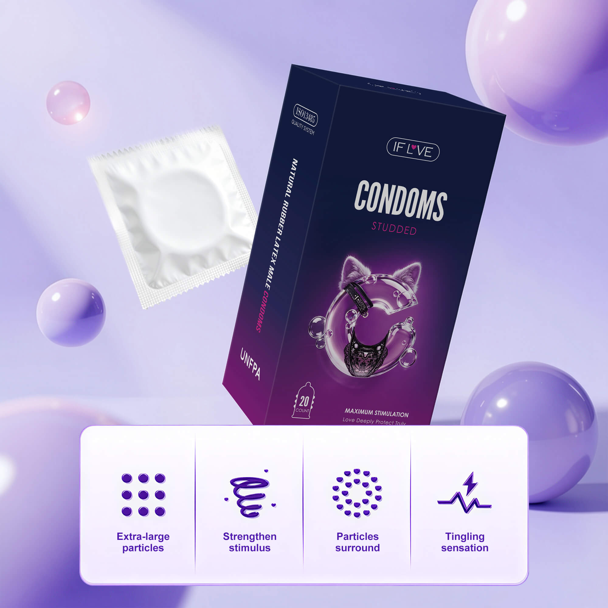 Large Raised Dots Pre-Lubricated Condoms 20 Pack textured dotted condoms