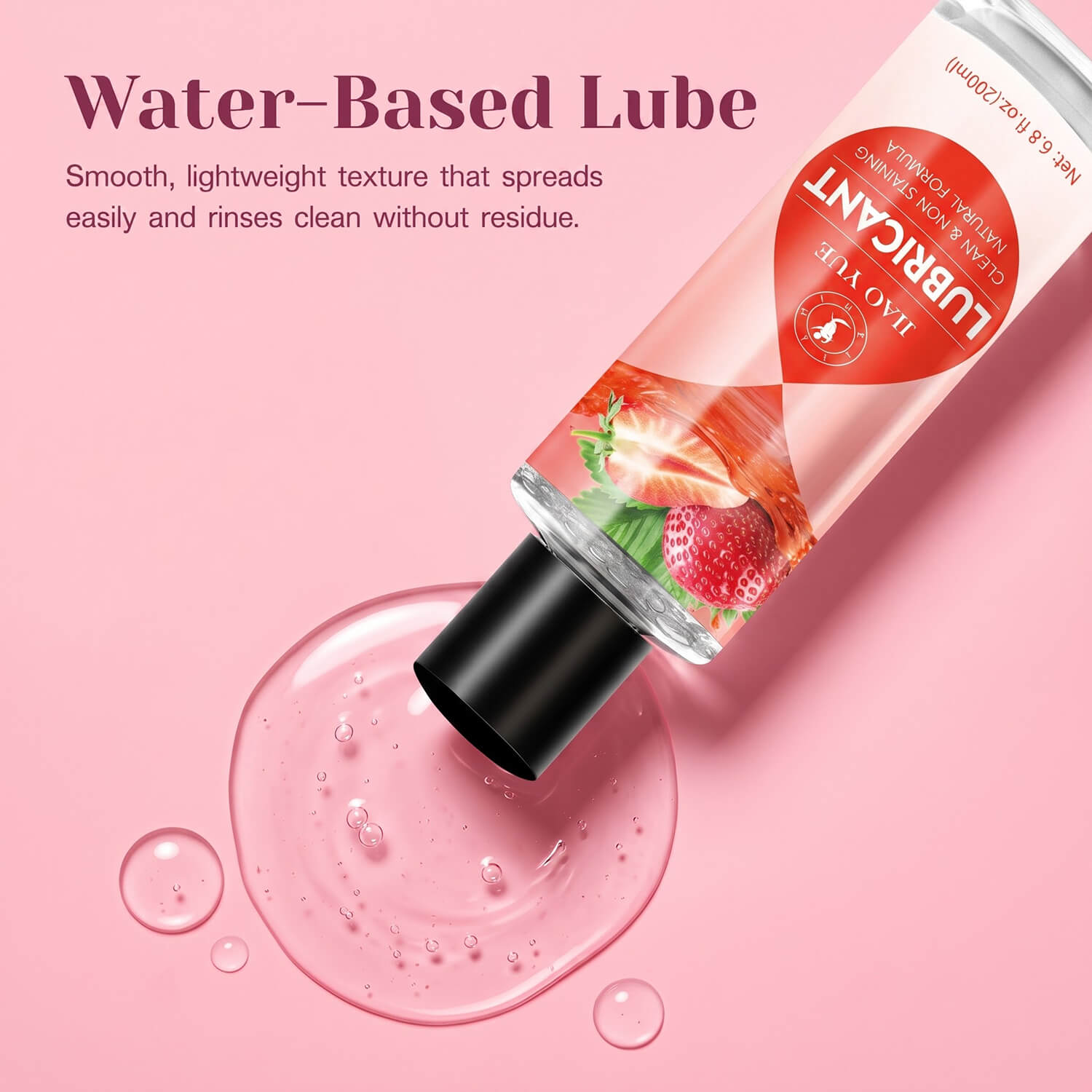 Smooth water-based strawberry personal lubricant easy clean formula